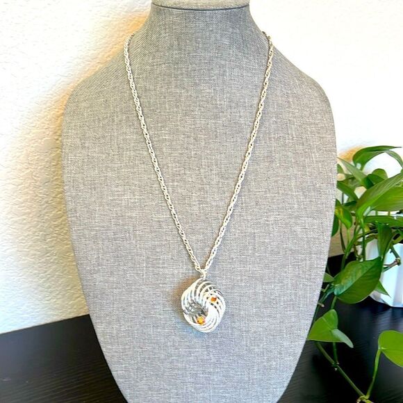 Elegant Long Monet Necklace with Statement Silver Tone Pendant - Picture 1 of 5
